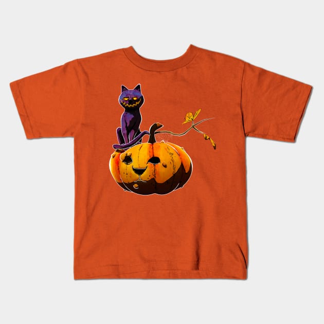 Pumpkin cat Kids T-Shirt by BYVIKTOR